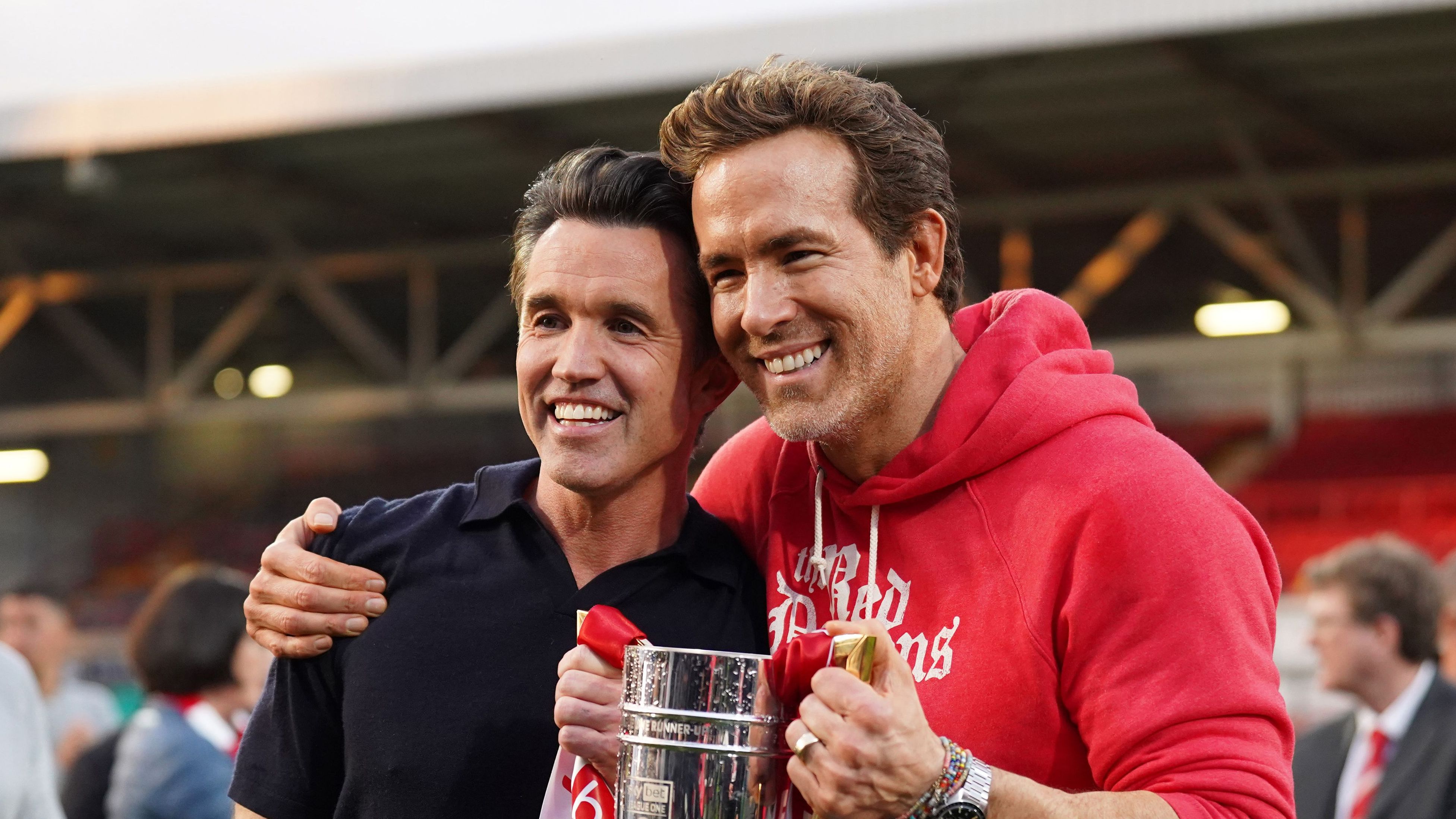 Ryan Reynolds and Rob McElhenney Attend Wrexham's First Championship Home Match Against West Brom